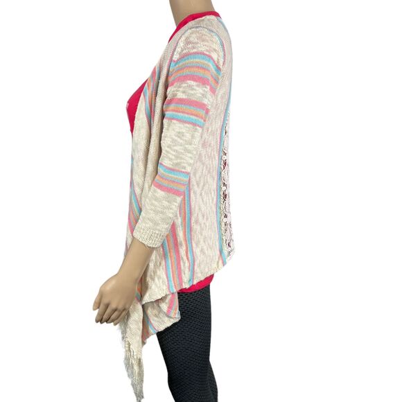 Maurices Womens Cardigan Sweater Crochet Back Striped Fringed Open Front Medium - Picture 5 of 9